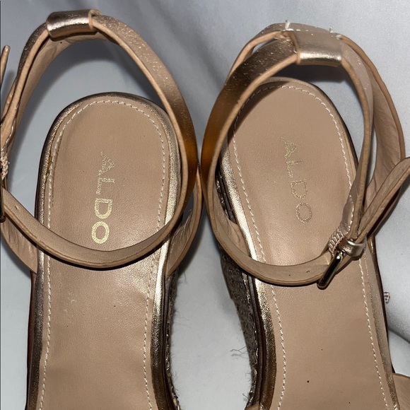 Aldo Gold Wedge Sandals with Buckle Detail used good condition - Picture 3 of 13